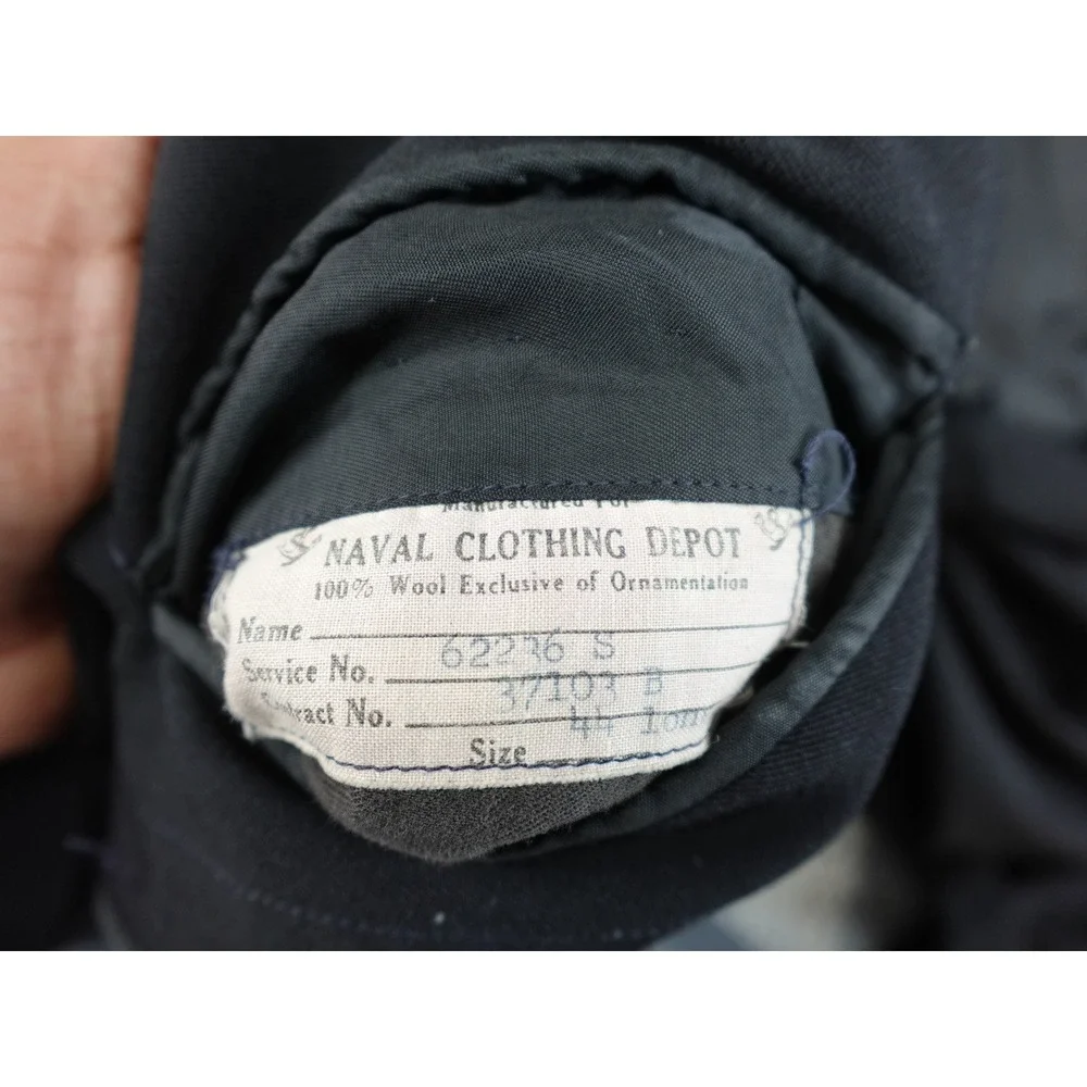 Naval Clothing Depot Trench Coat Mens 44 Long Black Vintage 100% Wool Belted